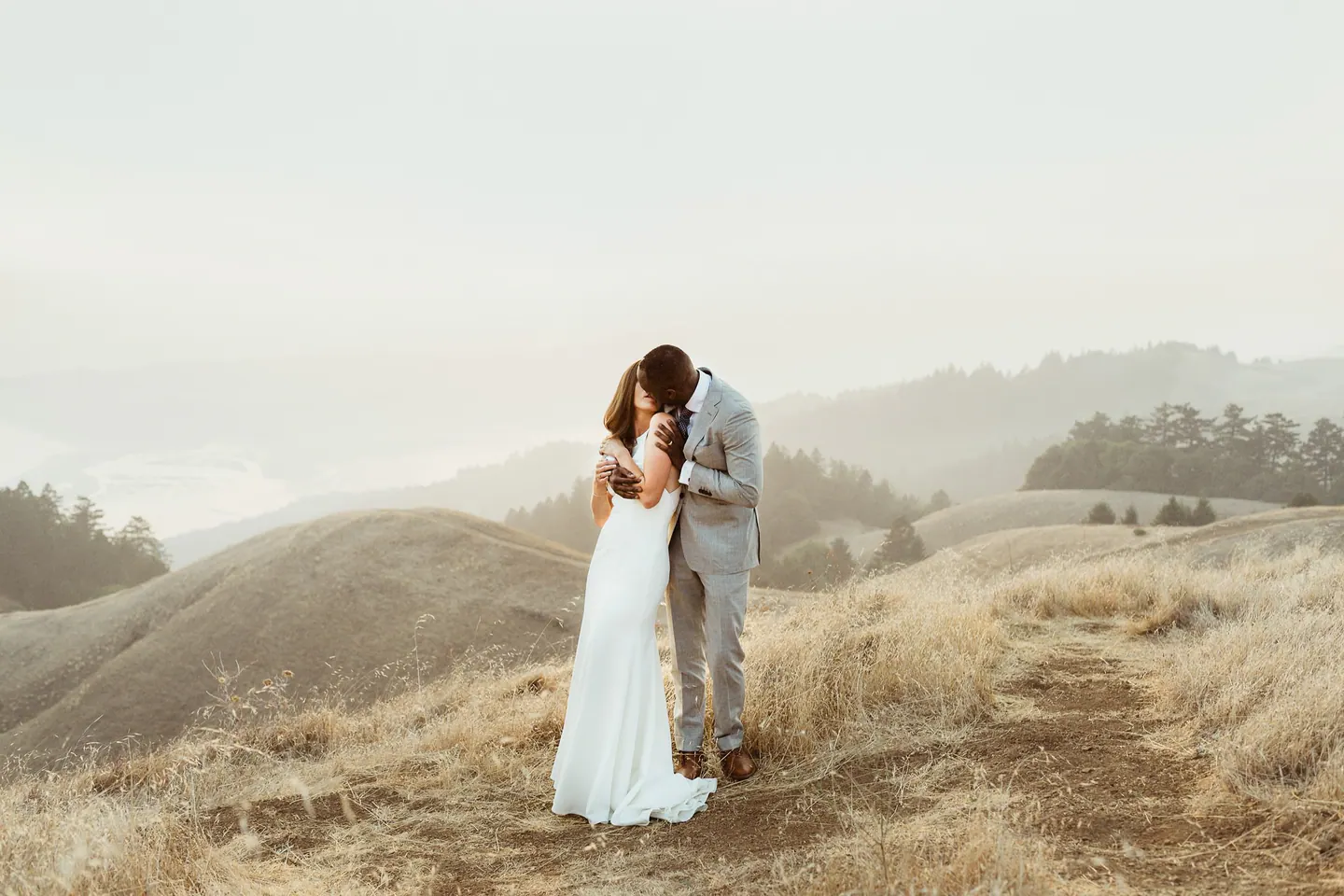 Newlyweds together in the hills after their Mount Tam elopement