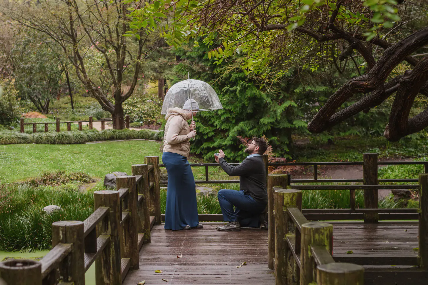 A proposal on the bridge in the Moon Viewing Garden