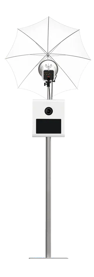 Open-air photobooth with its touch-screen computer, Canon DSLR, and professional strobe