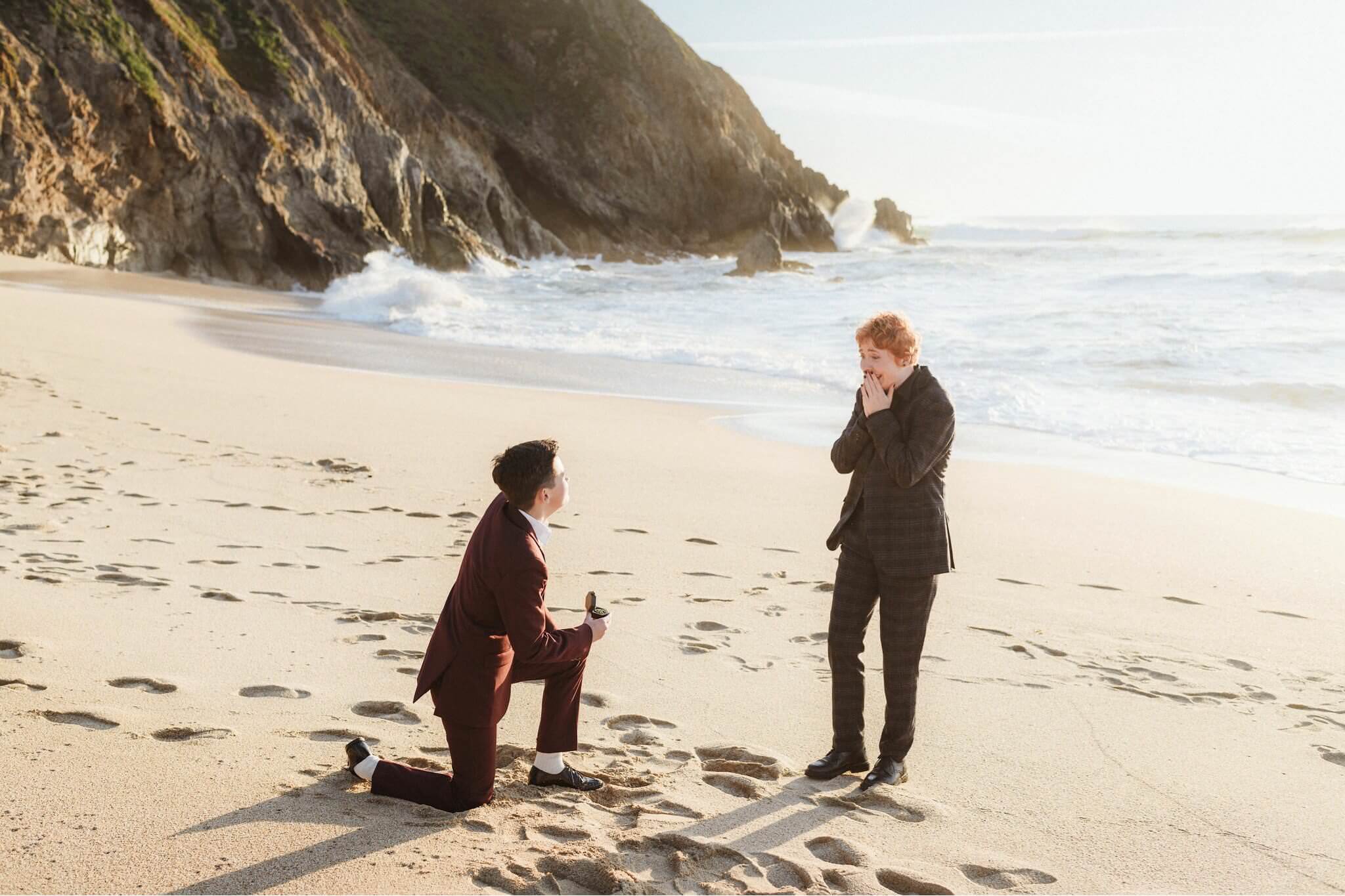 On one knee at Grey Whale Cove