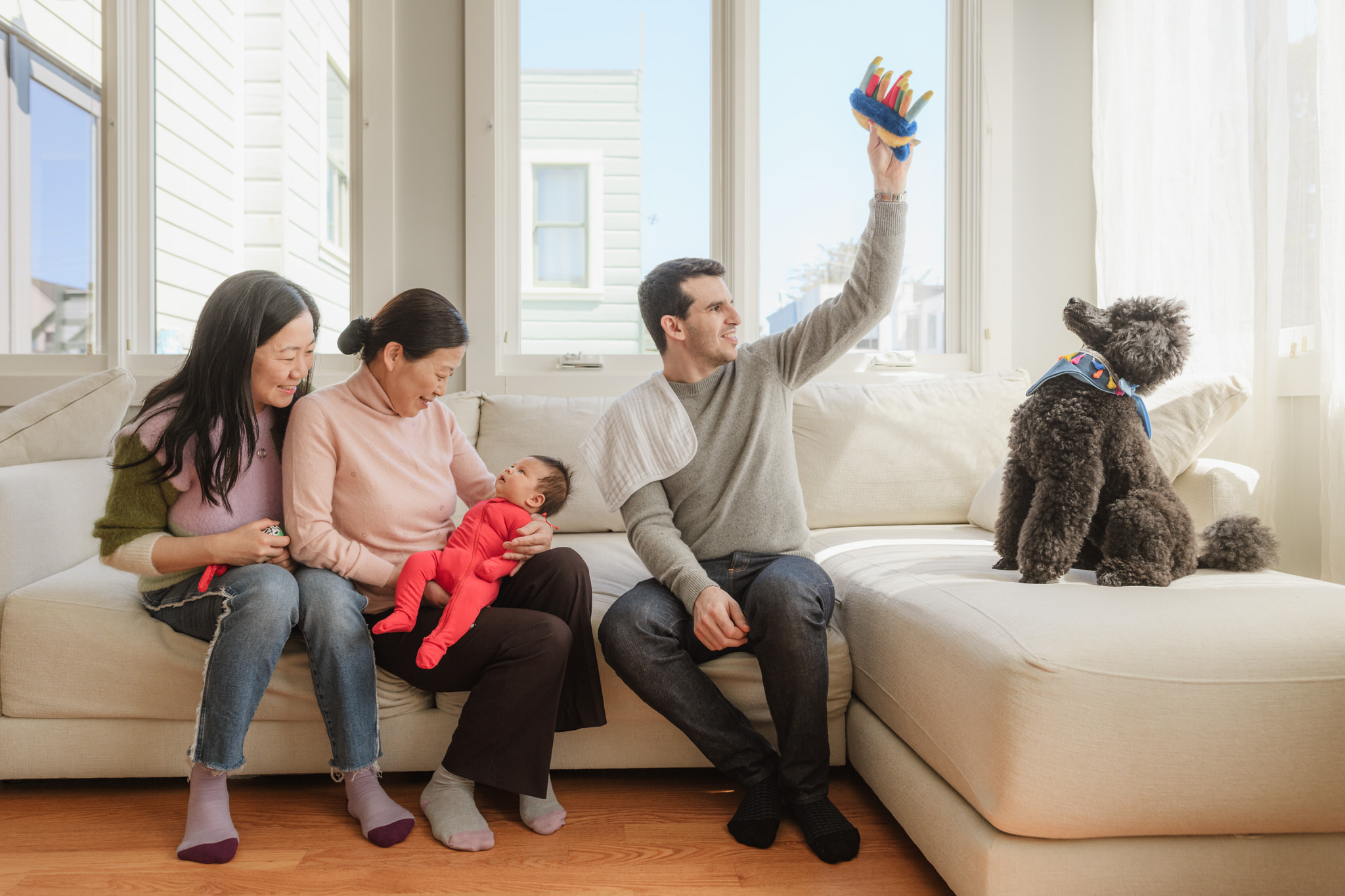 A natural family photograph with children in motion