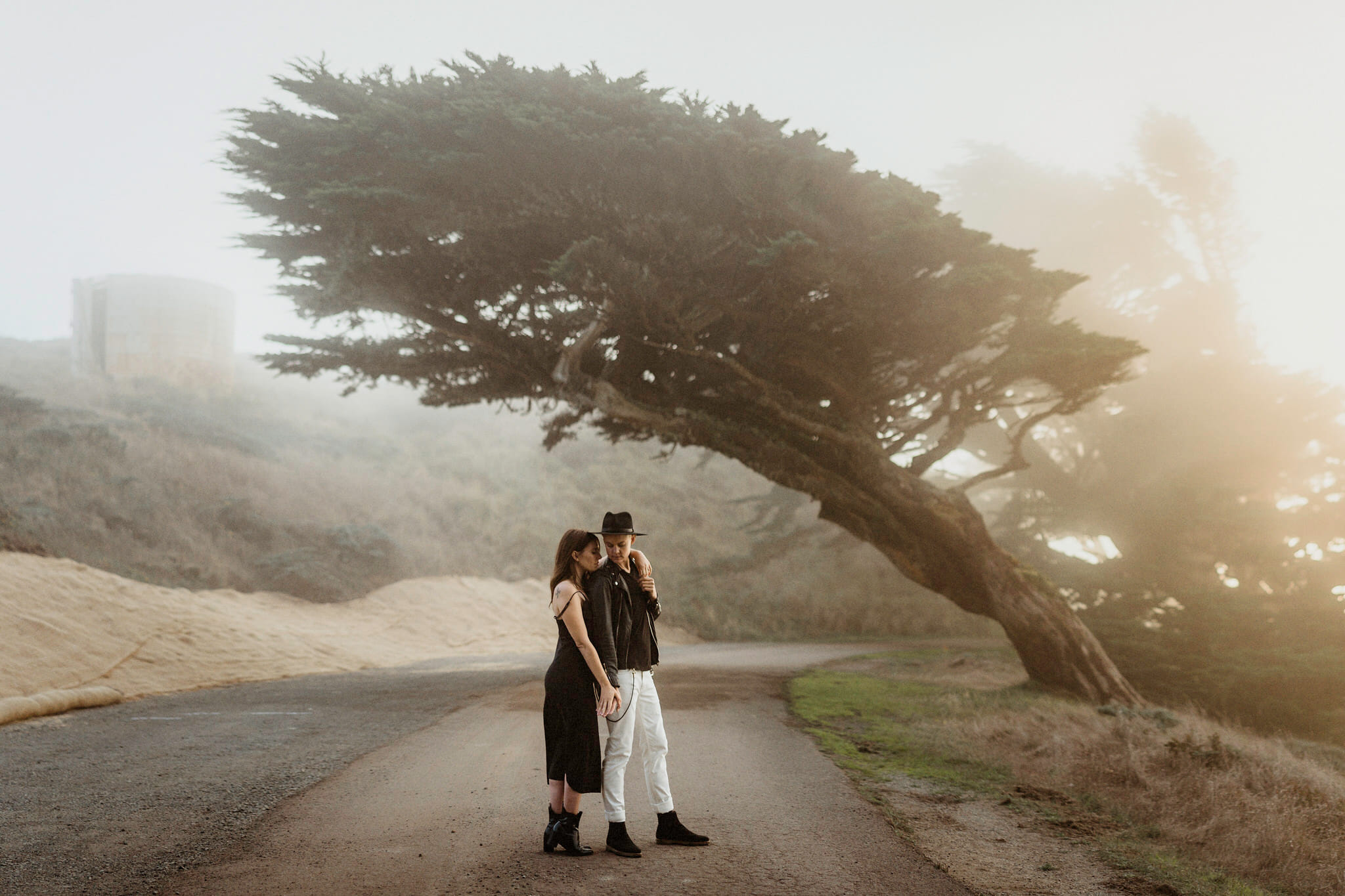 The newly engaged couple exploring Point Reyes